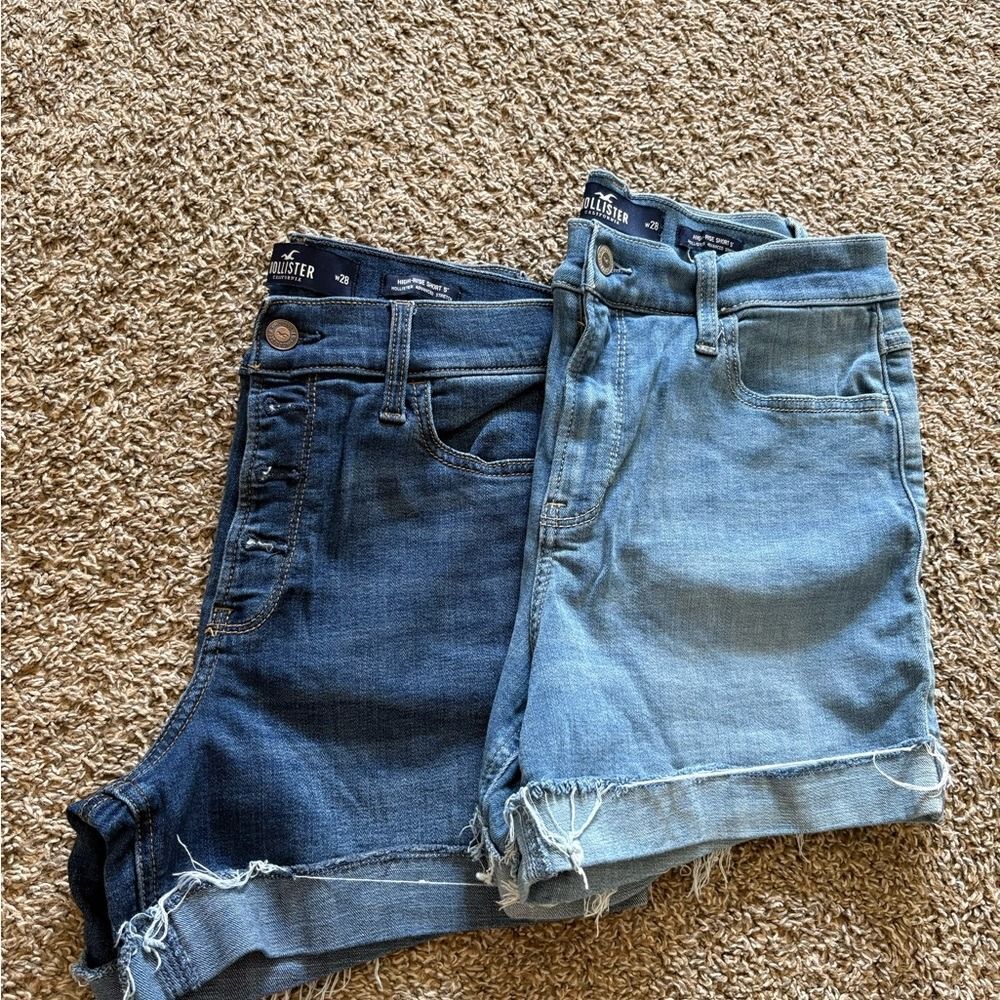 Hollister High-Rise Denim Shorts - Medium and Dark Blue